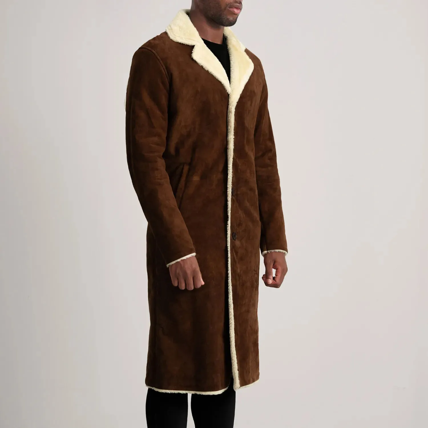 Kolby Brown Suede Shearling Long Coat