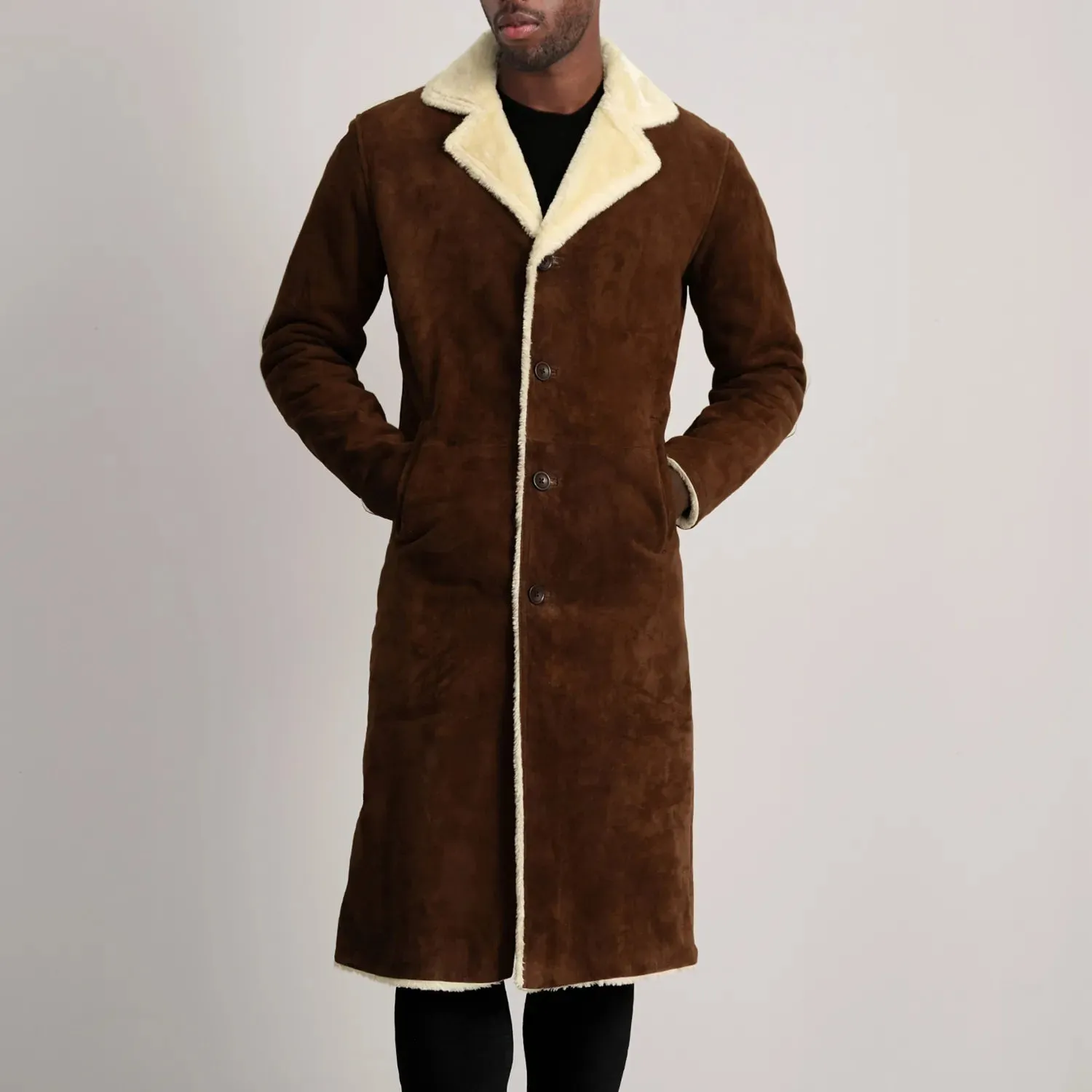 Kolby Brown Suede Shearling Long Coat