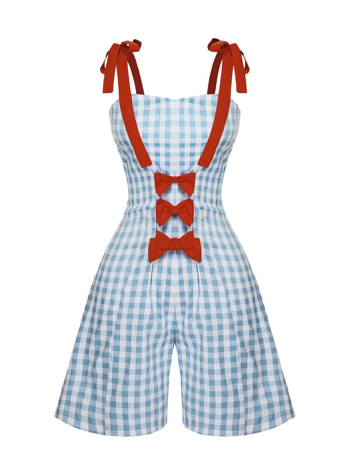 Light Blue 1950s Plaid Camisole Romper