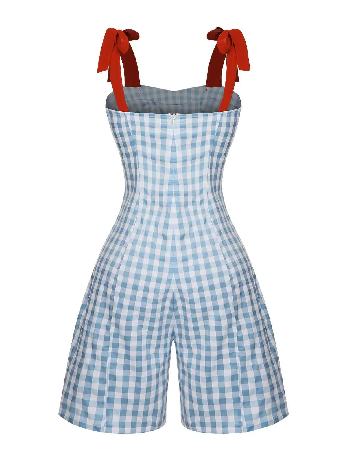 Light Blue 1950s Plaid Camisole Romper