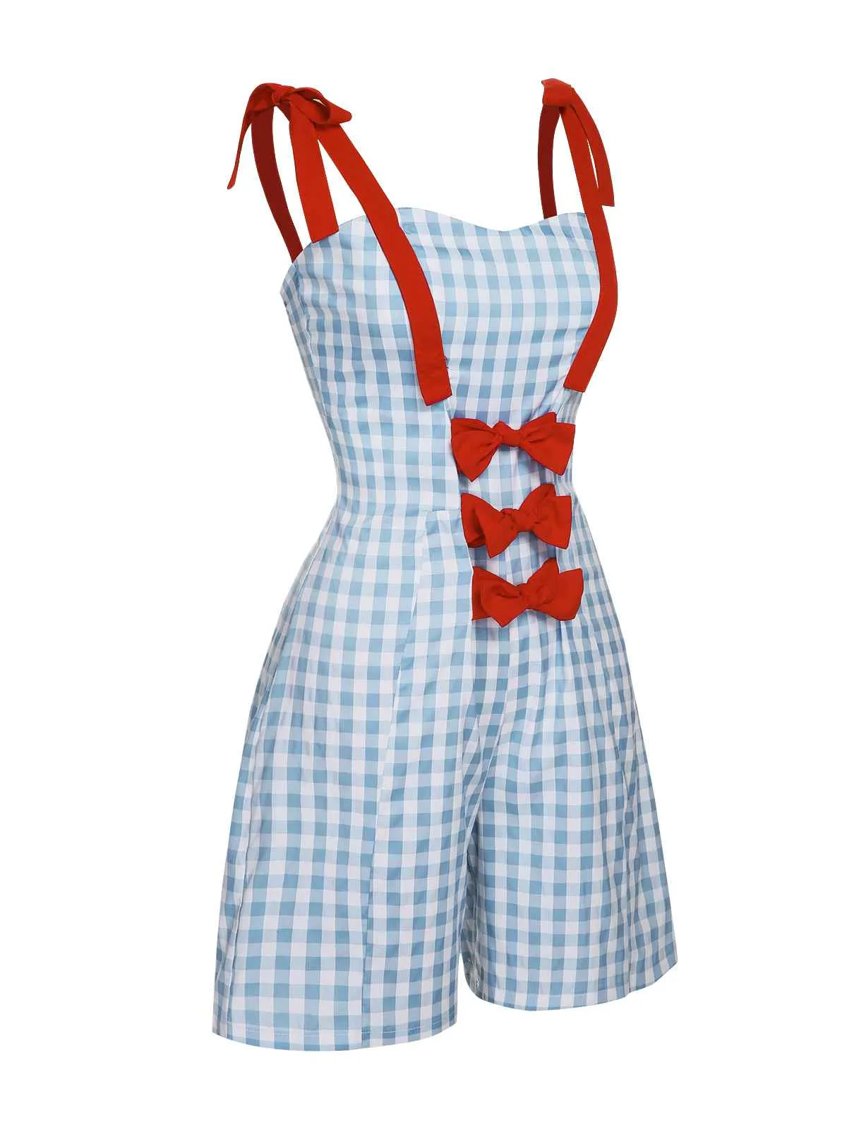 Light Blue 1950s Plaid Camisole Romper