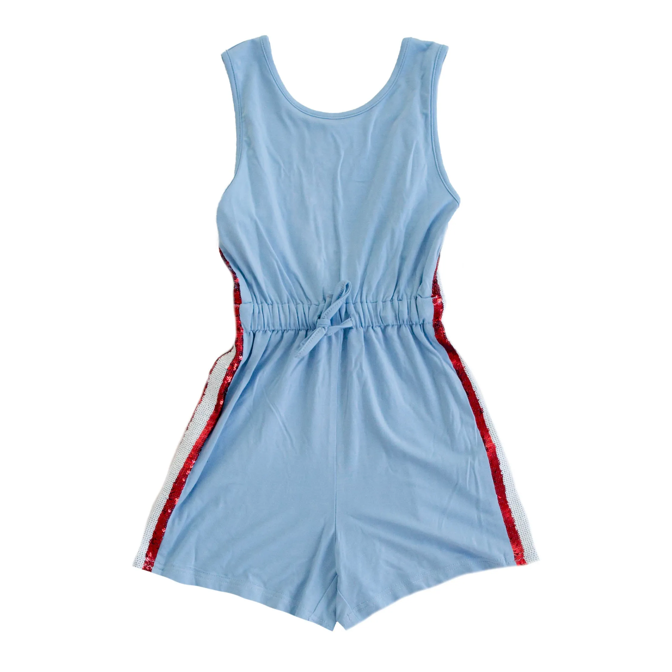 Light Blue And Red Striped Adult Romper