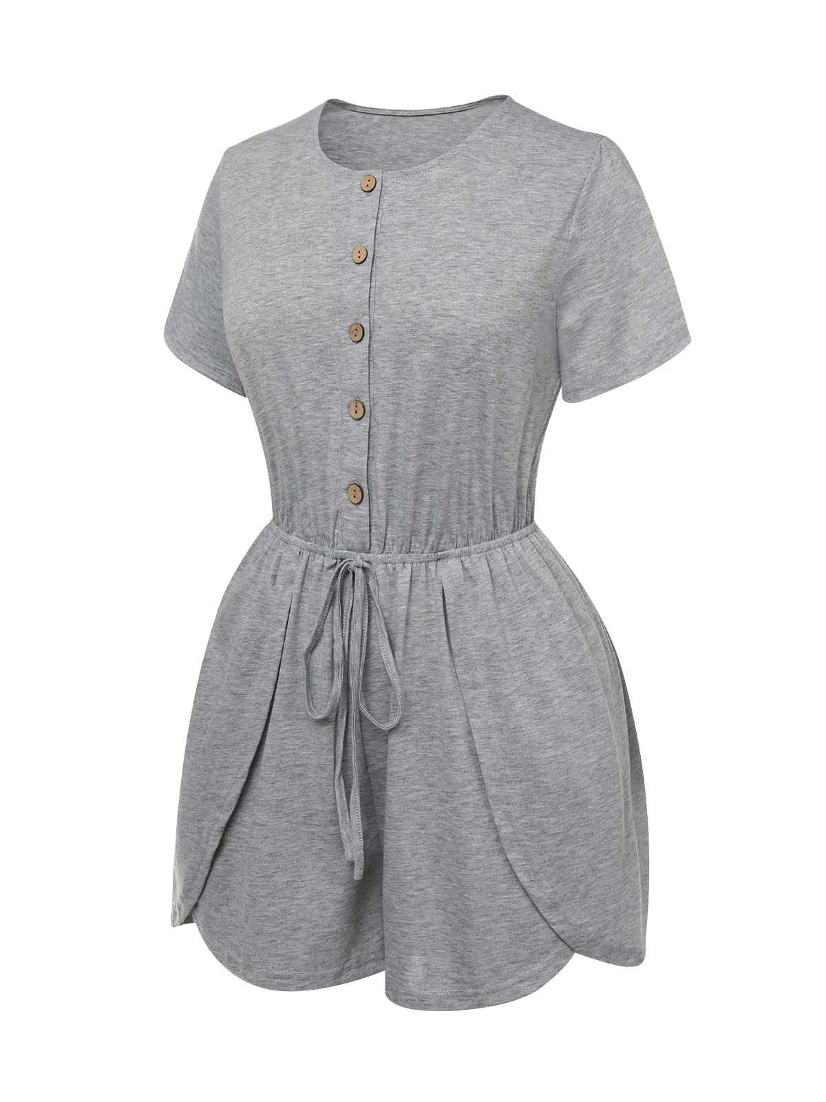 Light Gray 1950s Round Neck Solid Romper