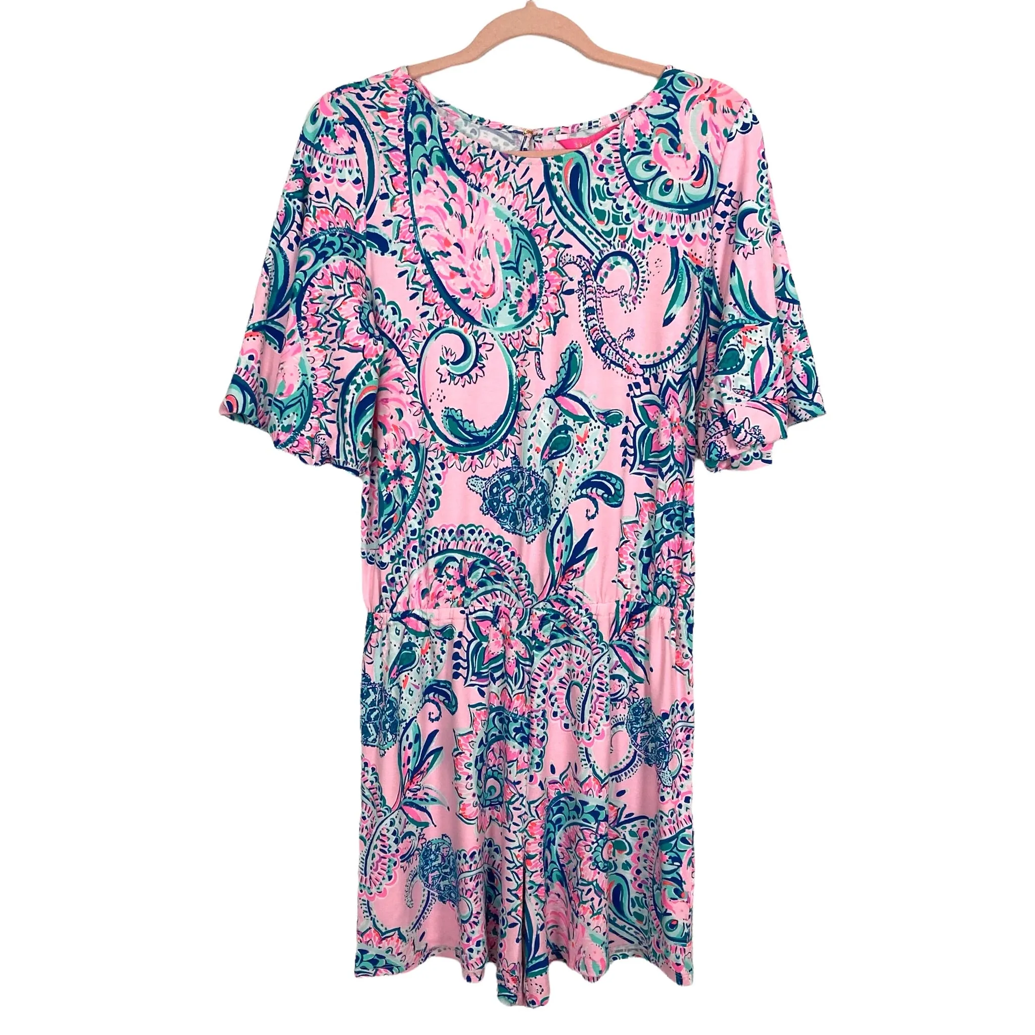 Lilly Pulitzer Pink and Teal Print Romper- Size M