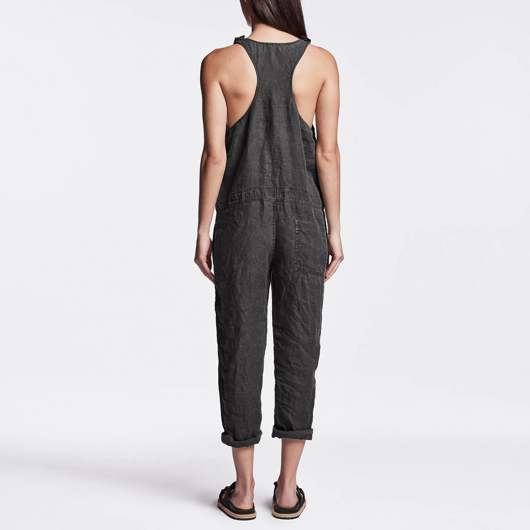 Linen Racerback Romper - Carbon Pigment