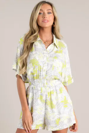 Living Fearlessly Lime Green & Grey Collared Romper