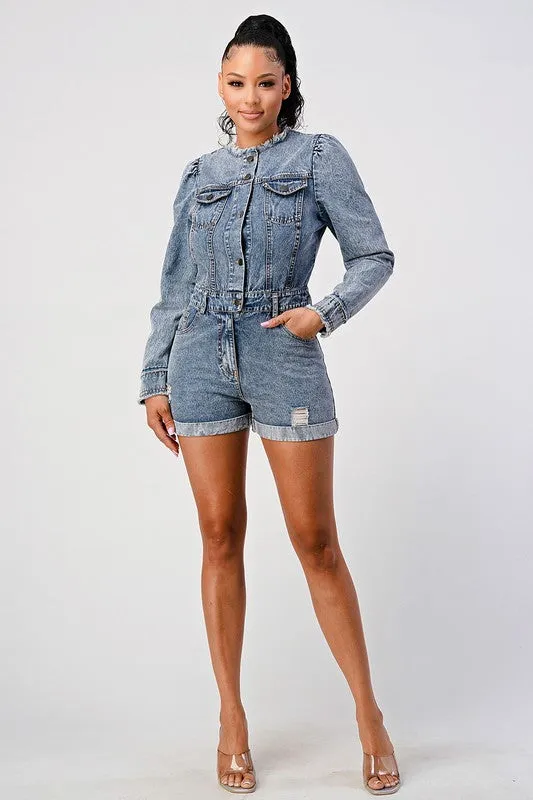 LONG SLEEVE DENIM ROMPER