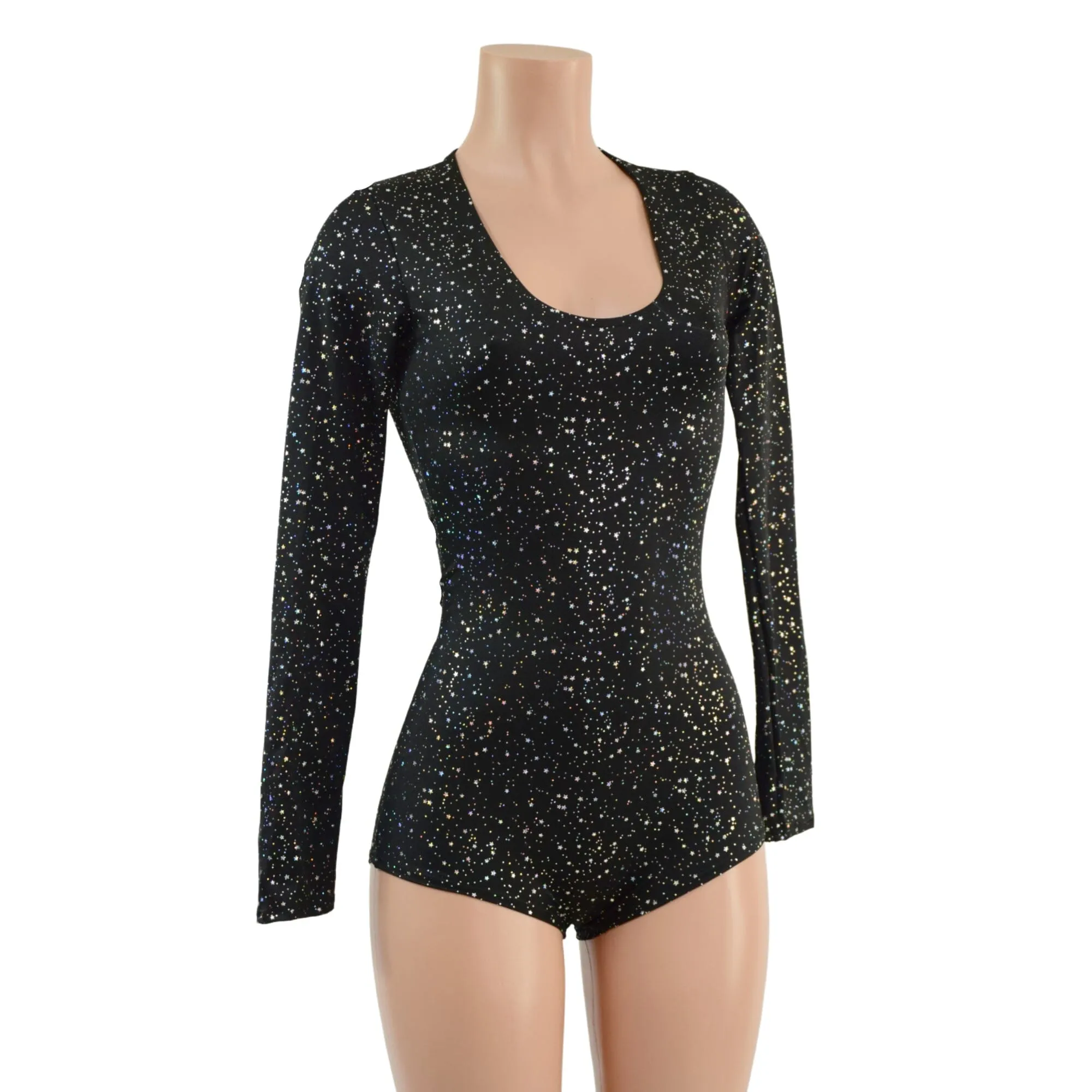 Long Sleeve Star Noir Romper with Scoop Neck and Boy Cut Leg