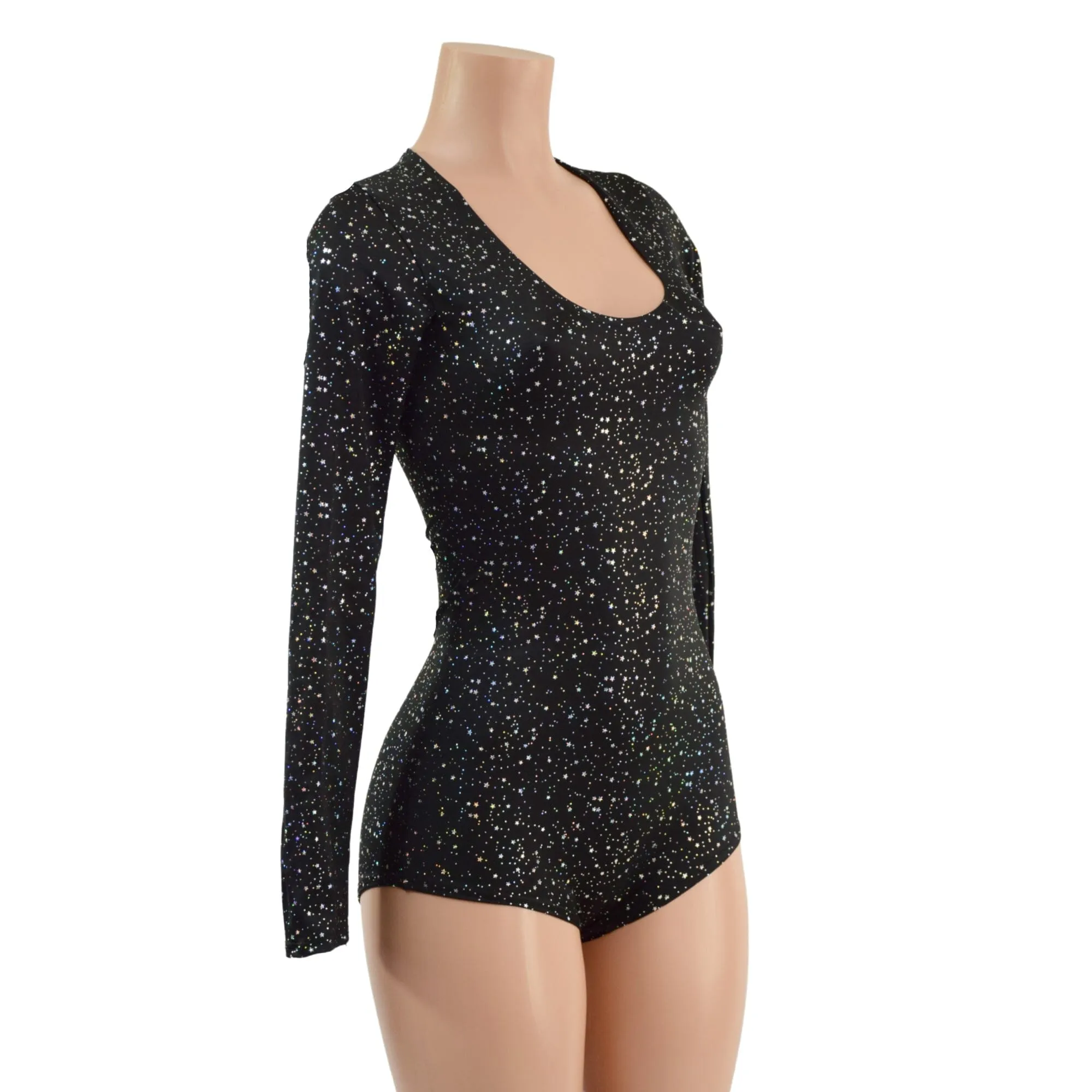 Long Sleeve Star Noir Romper with Scoop Neck and Boy Cut Leg