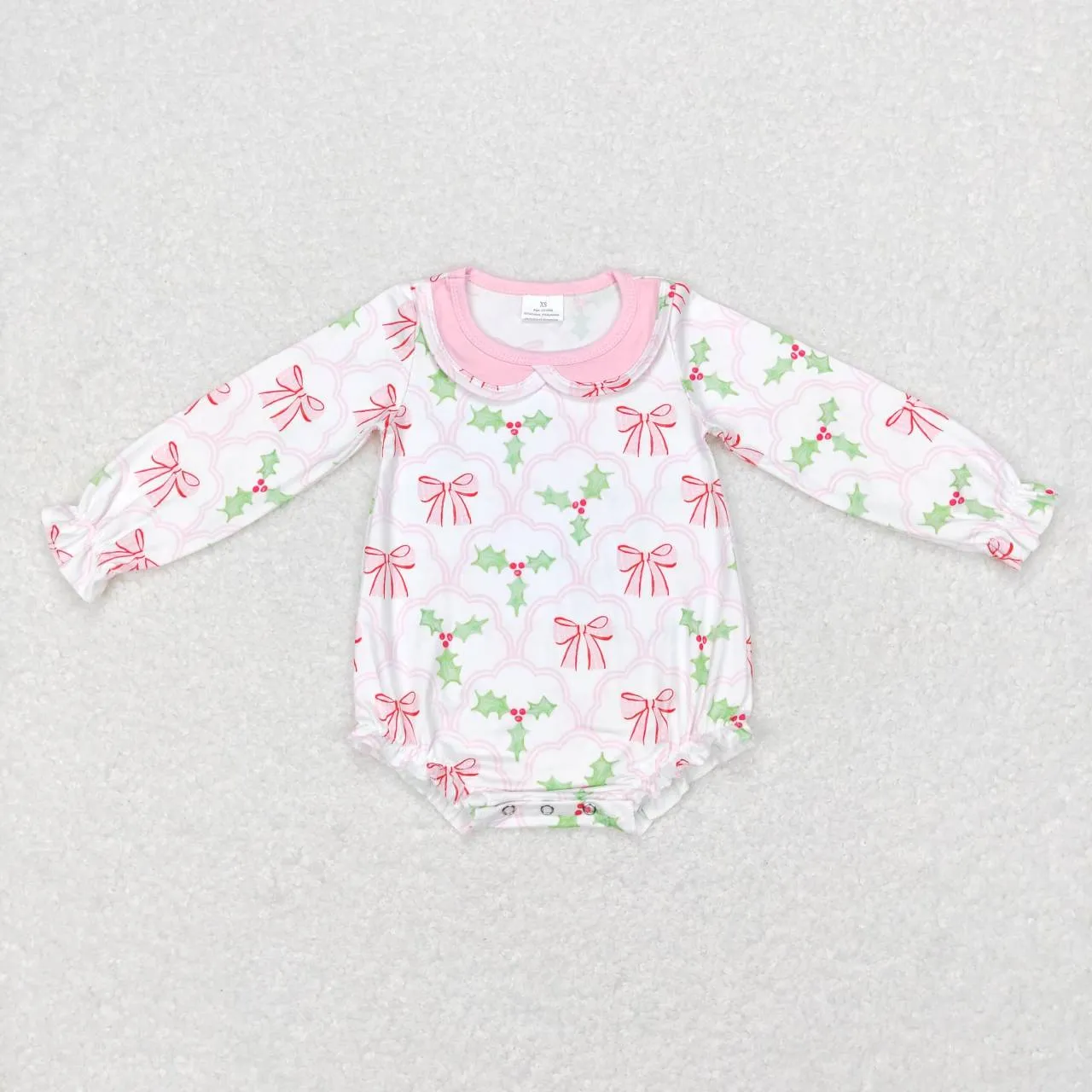 LR0577 baby bow pink long sleeve onesie