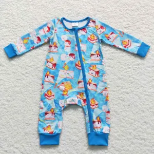 LR0617 baby boy blue cartoon print zipper onesie