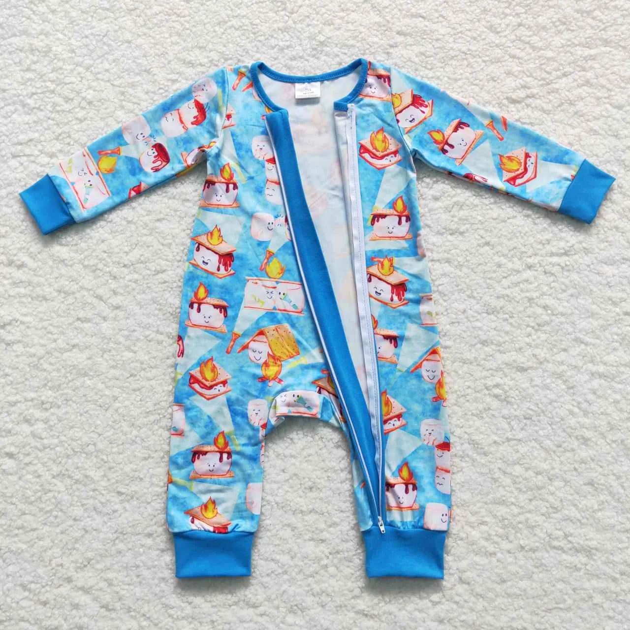 LR0617 baby boy blue cartoon print zipper onesie