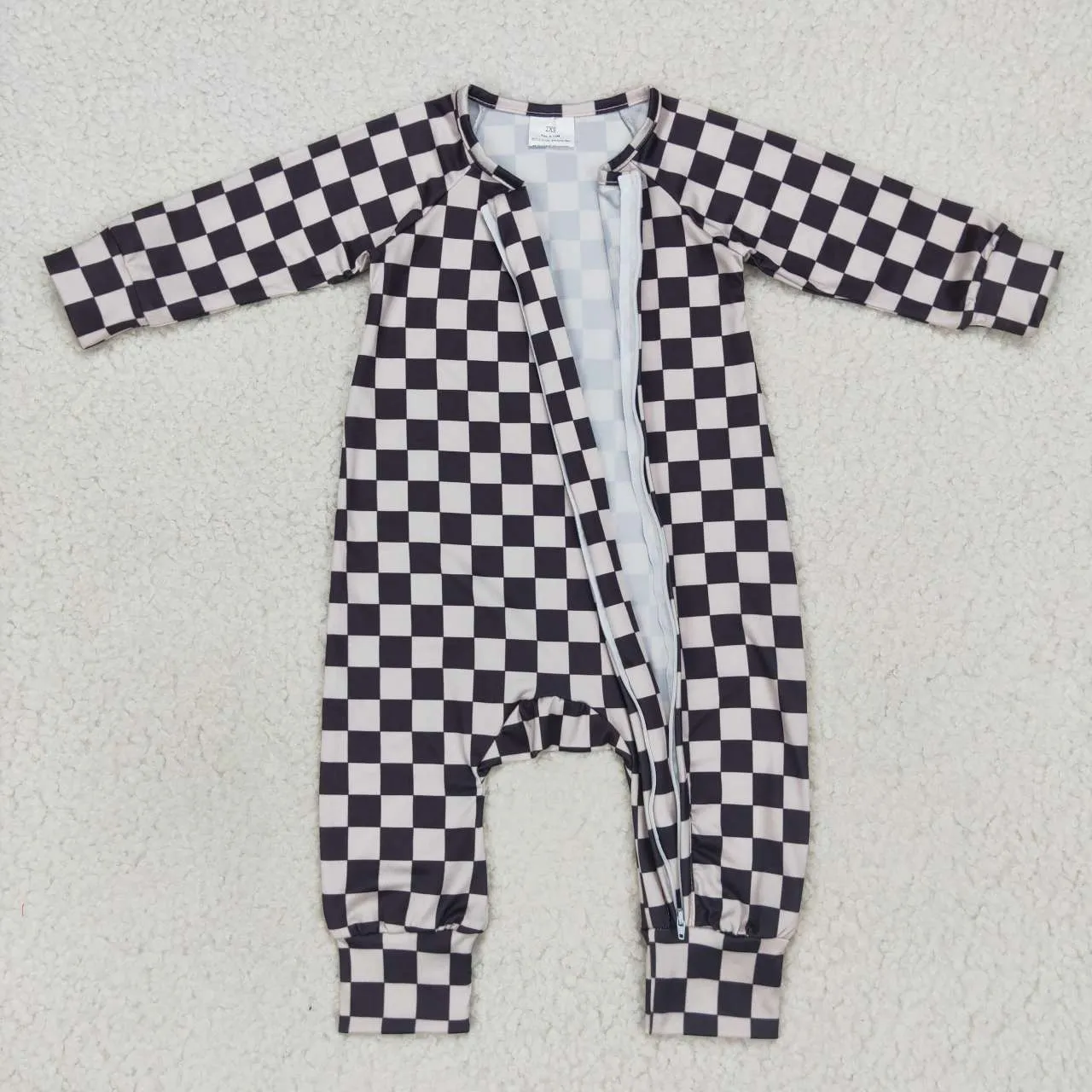 LR0655 baby checkerboard print zipper onesie