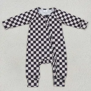 LR0655 baby checkerboard print zipper onesie