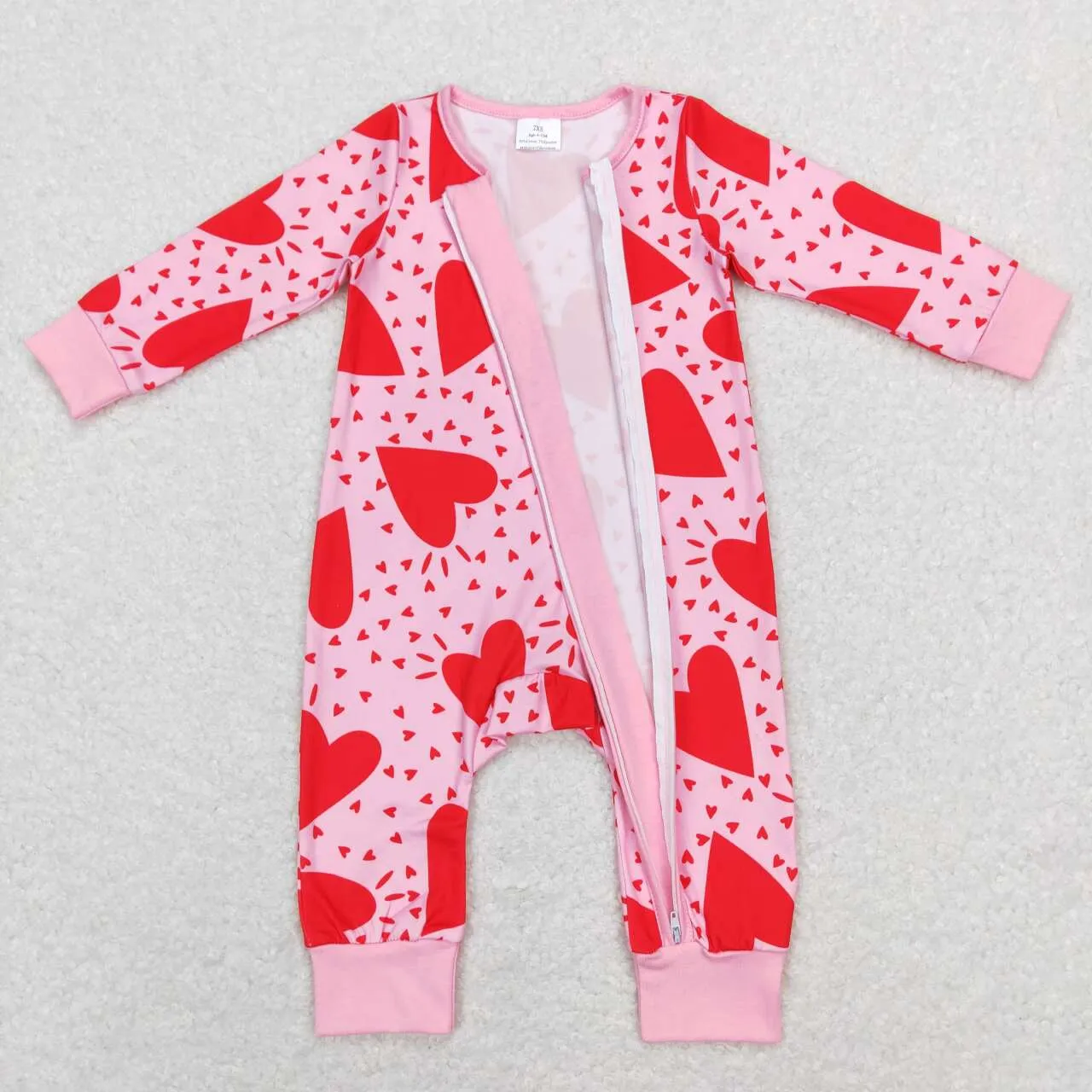 LR0839 baby clothes hearts girl valentines day zipper long sleeve romper