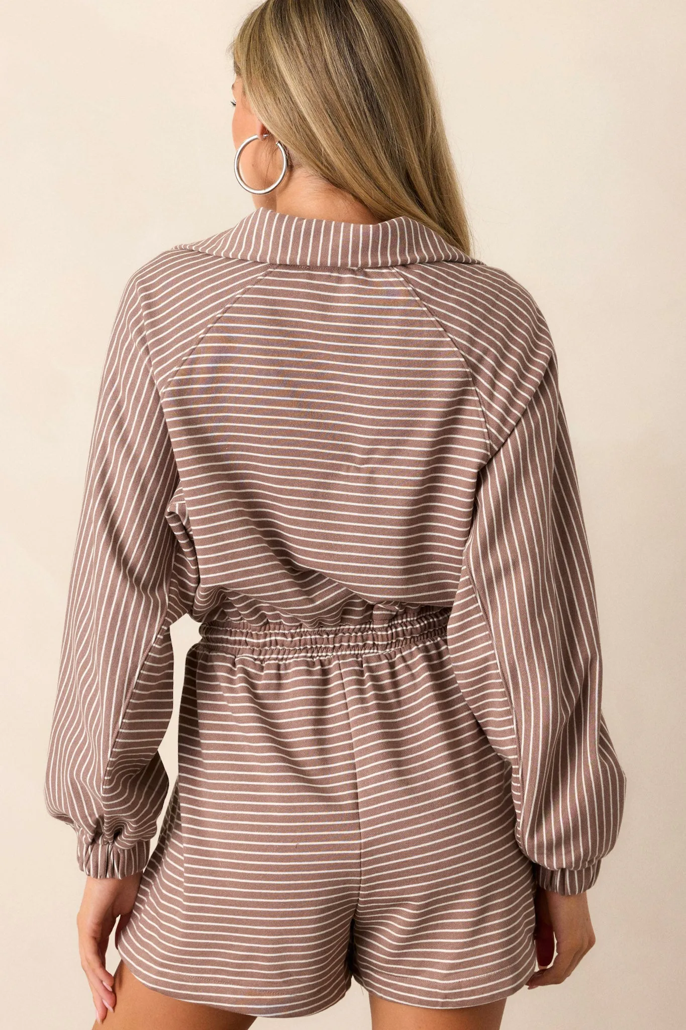 Make The Call Mocha Stripe Long Sleeve Romper