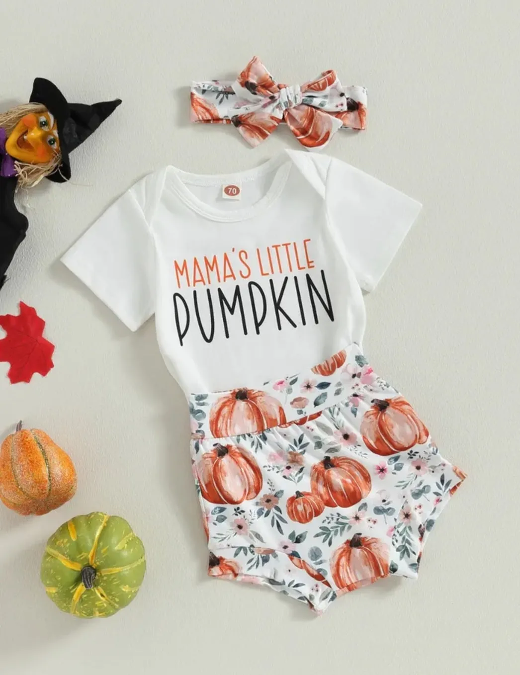 Mama's Little Pumpkin Romper with Bloomer and Headband #1000107