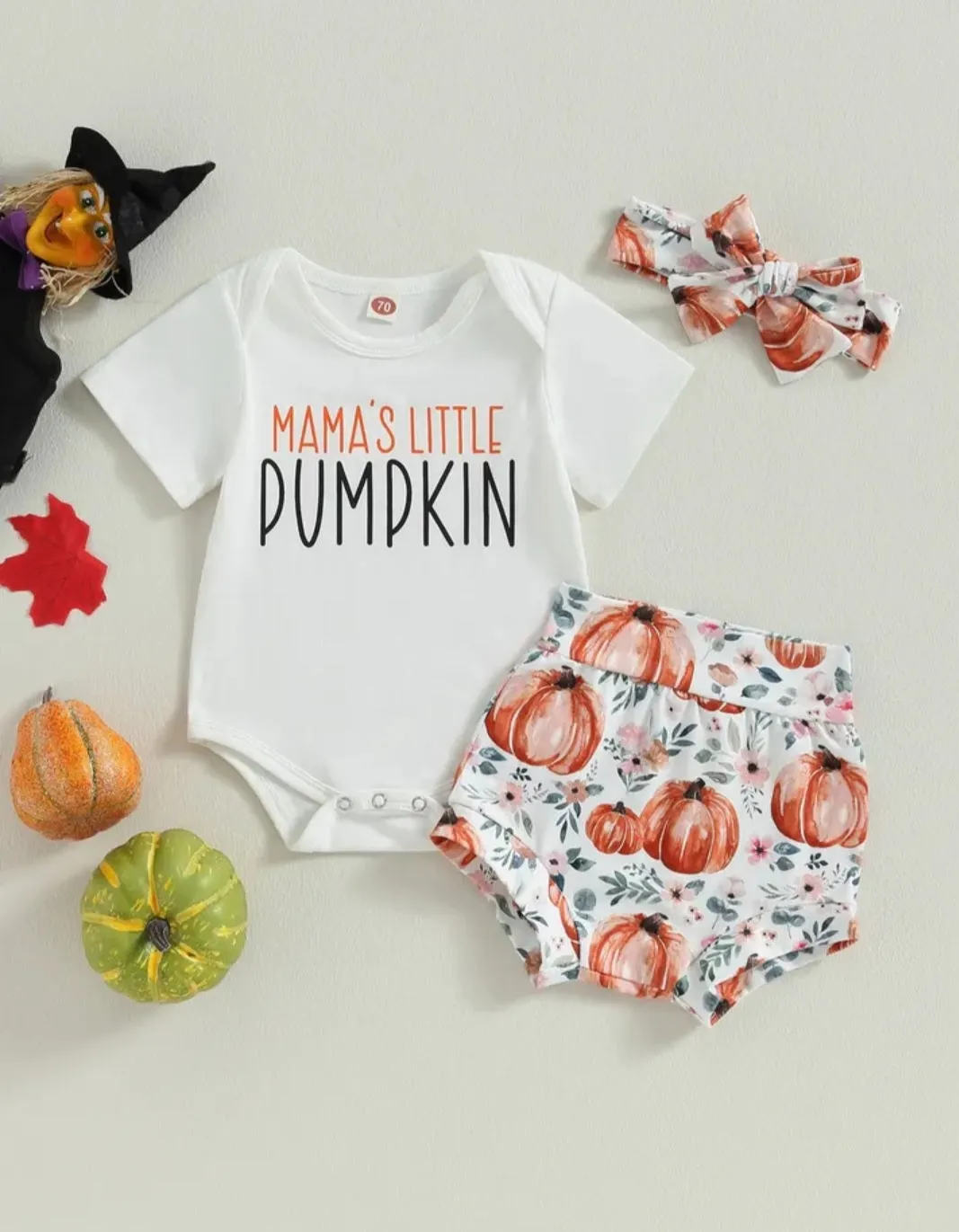 Mama's Little Pumpkin Romper with Bloomer and Headband #1000107