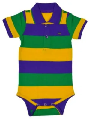 Mardi Gras Infant Traditional Striped Collared Romper