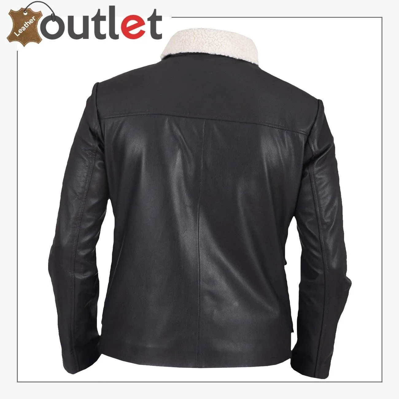 Men Black Button Shearling Leather Jacket