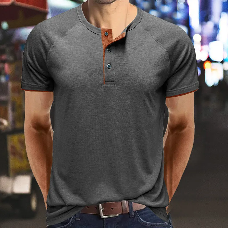 Men Henley Collar Summer T-shirt