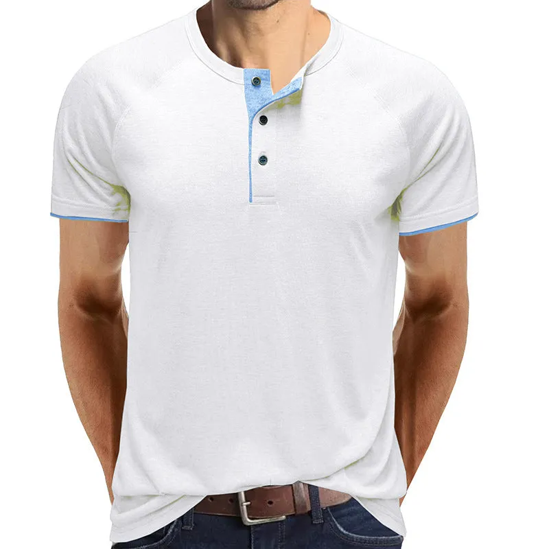 Men Henley Collar Summer T-shirt