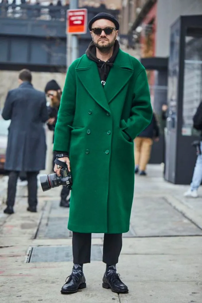 Men Winter Long Coat Dinner Green Overcoat Trench Coat Winter Outwear Business Casual Coat Vintage Wool Jacket Green Christmas Gift For Him