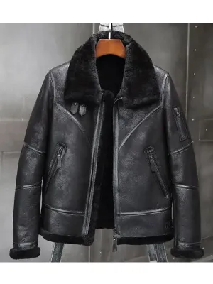 Mens Aviator Winter Coat Fur Bomber Leather Jacket