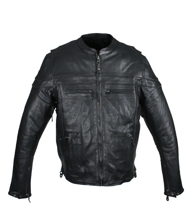 Mens Leather Motorcycle Racer Jacket Premium Cowhide Leather Zipper Front Zipout Lining