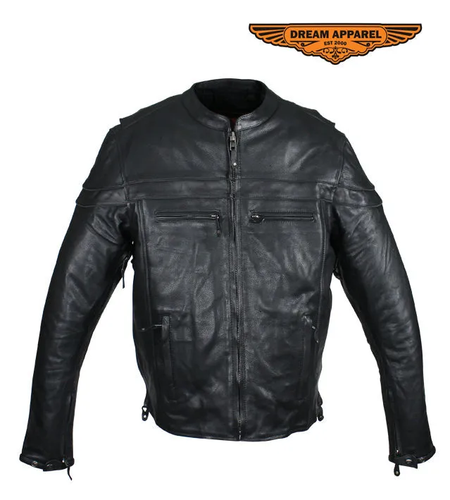 Mens Naked Cowhide Leather Motorcycle Jacket W/ ZIppered Closure