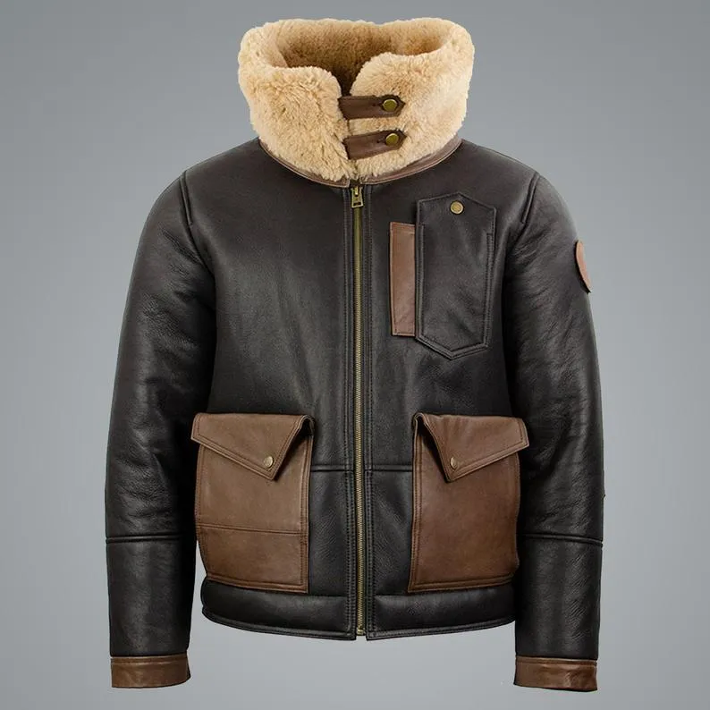 Mens Sheepskin Chocolate Black Bomber Jacket