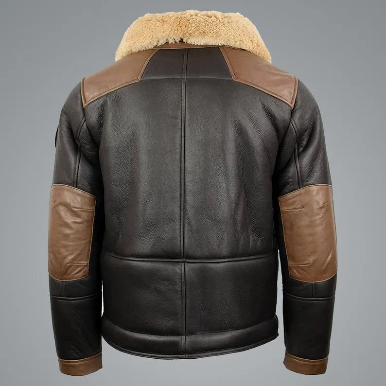 Mens Sheepskin Chocolate Black Bomber Jacket