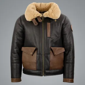 Mens Sheepskin Chocolate Black Bomber Jacket