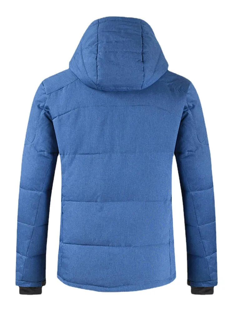 Mens Winter Warm Thicken Zipper Detail Solid Color Hooded Down Coat