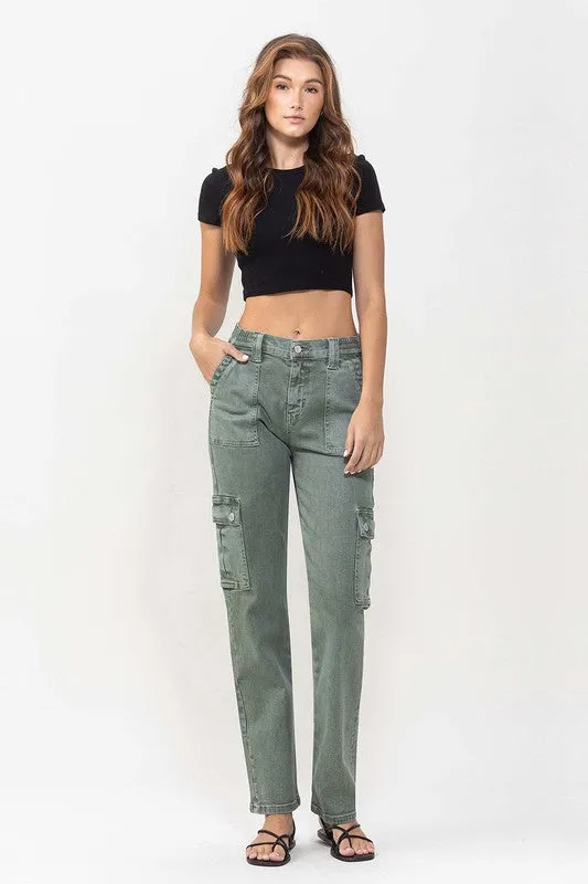 Mid Rise Straight Jeans with Cargo Pocket Detail