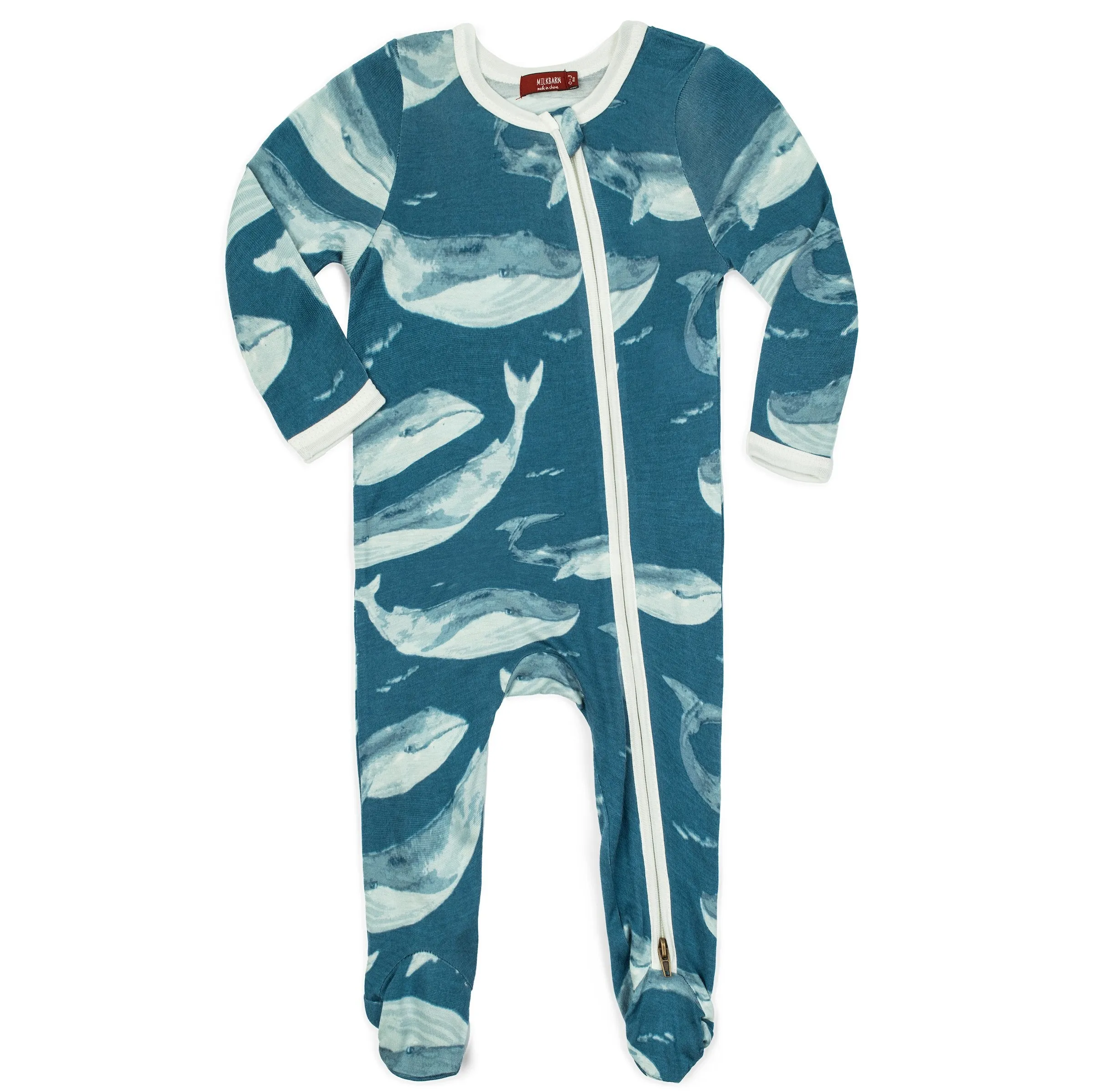 Milkbarn Kids Bamboo ZIPPER Footed Romper | Blue Whale