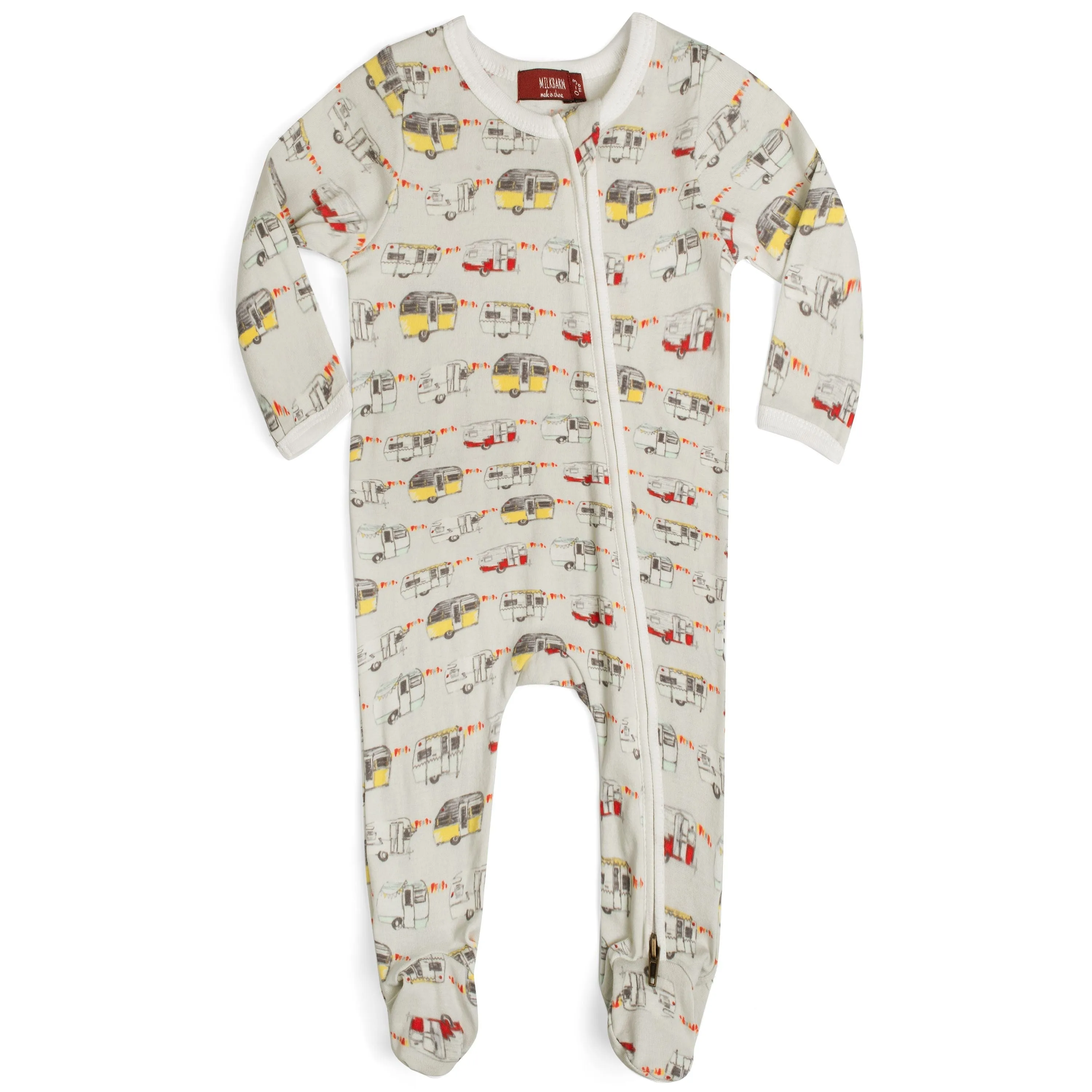 Milkbarn Kids Organic ZIPPER Footed Romper | Vintage Trailers