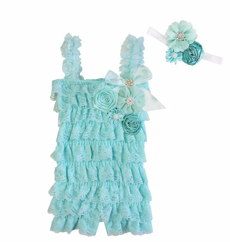 Mint Embellished Lace Romper