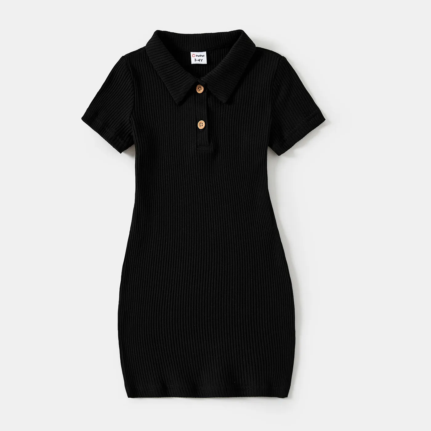 Mommy and Me Black Polo Neck Short-sleeve Dresses