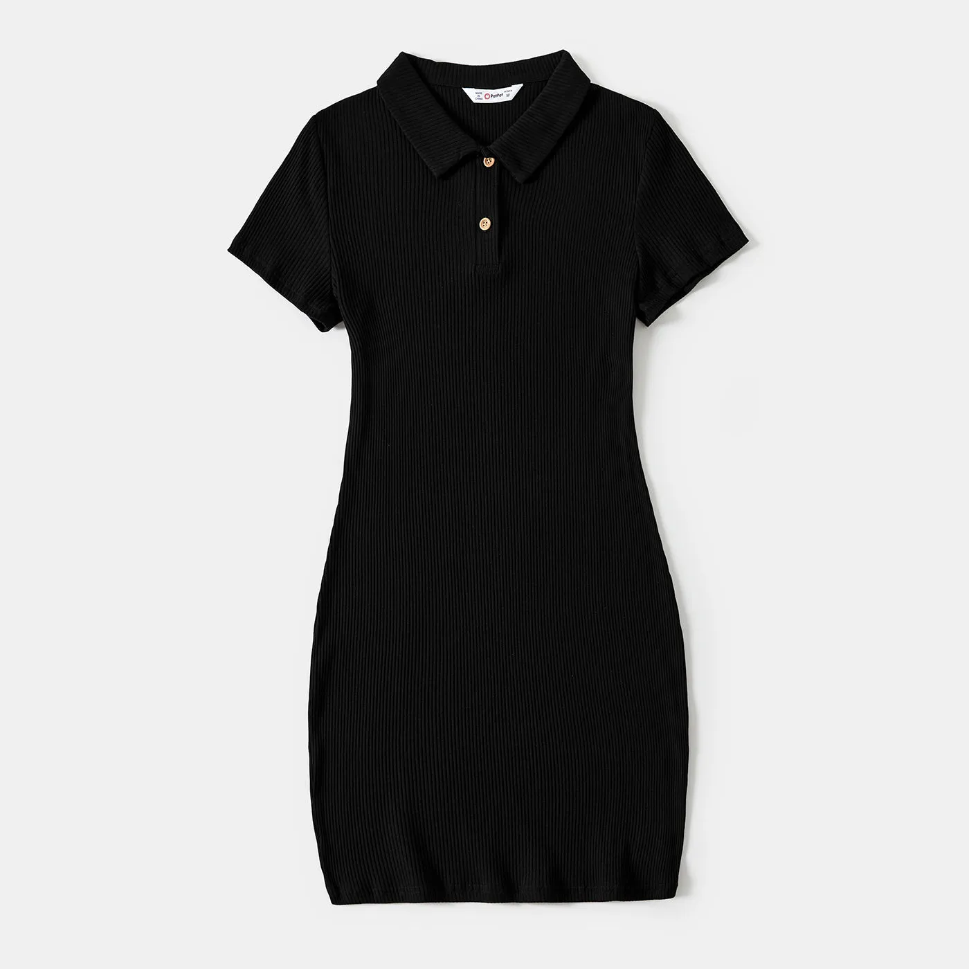 Mommy and Me Black Polo Neck Short-sleeve Dresses