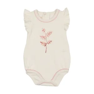 Mon Tresor Baby Stem Stitch Girls Romper Ivory & Pink