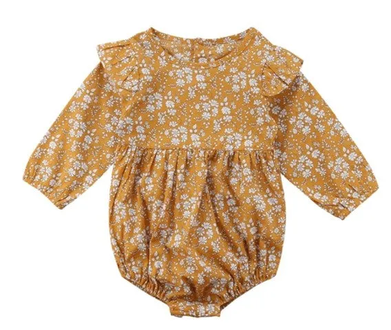 Mustard Floral Balloon Romper #100037