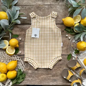 Mustard Gingham Bloomer Romper | Ready To Post