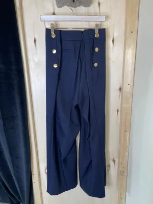 Navy Dress Pants with Gold Button Detail