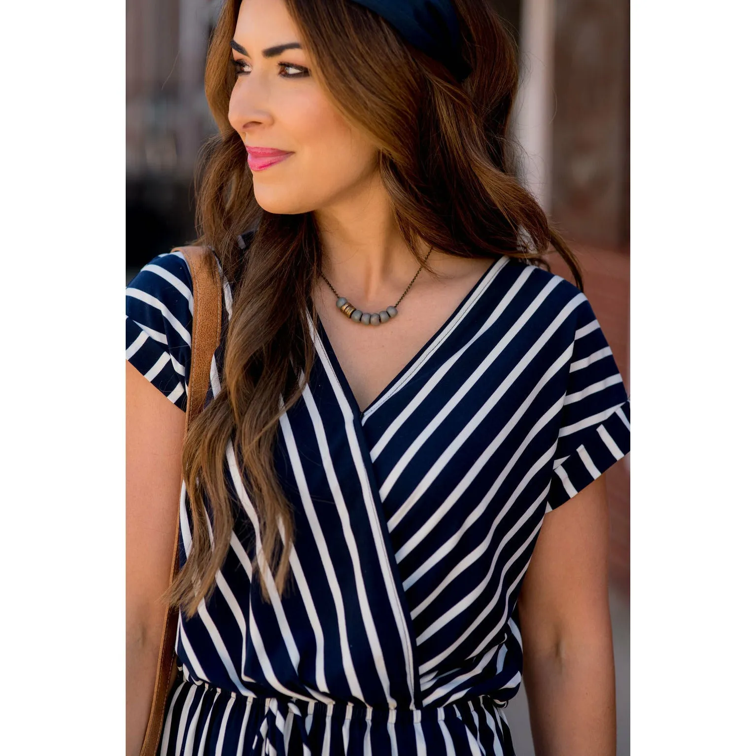 Navy Striped Criss Cross Romper