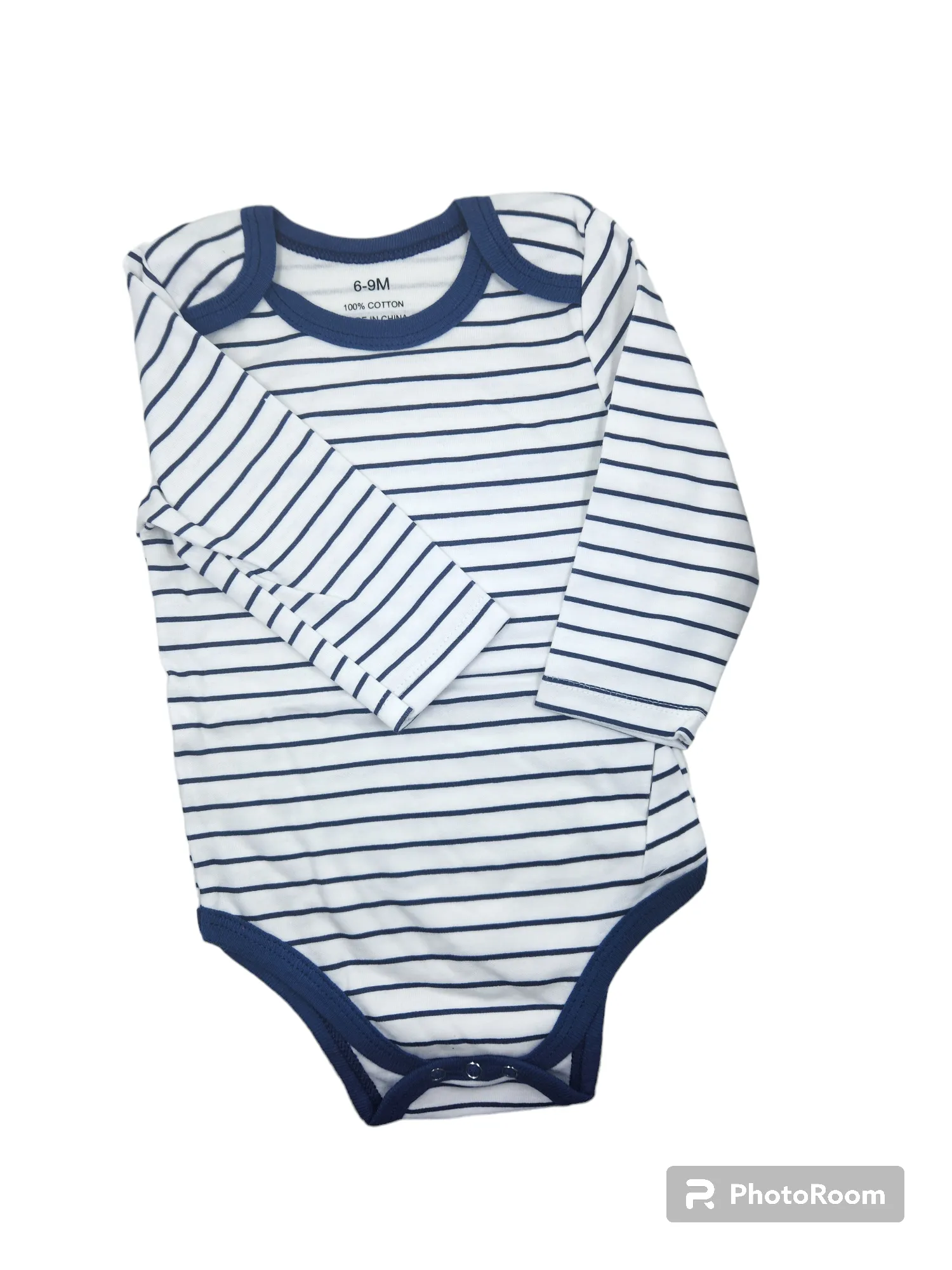 Navy   White  Striped Long  Sleeve Romper