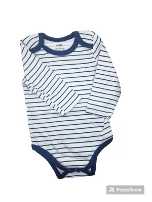 Navy   White  Striped Long  Sleeve Romper