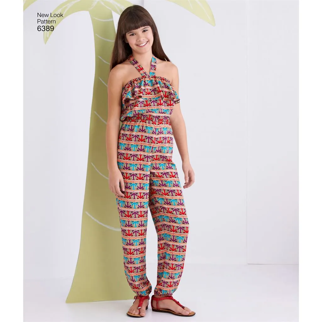 New Look Pattern 6389 Girls' Easy Jumpsuit, Romper and Dresses