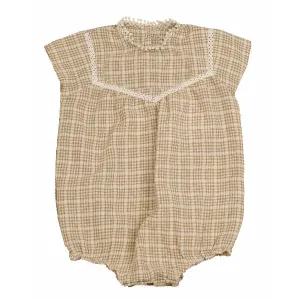 Noma Beige Lace Trim Plaid Romper