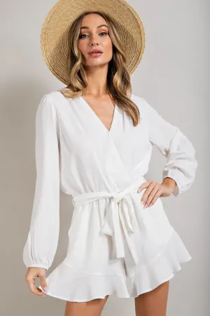 Off White V-neck Waist Tie Romper